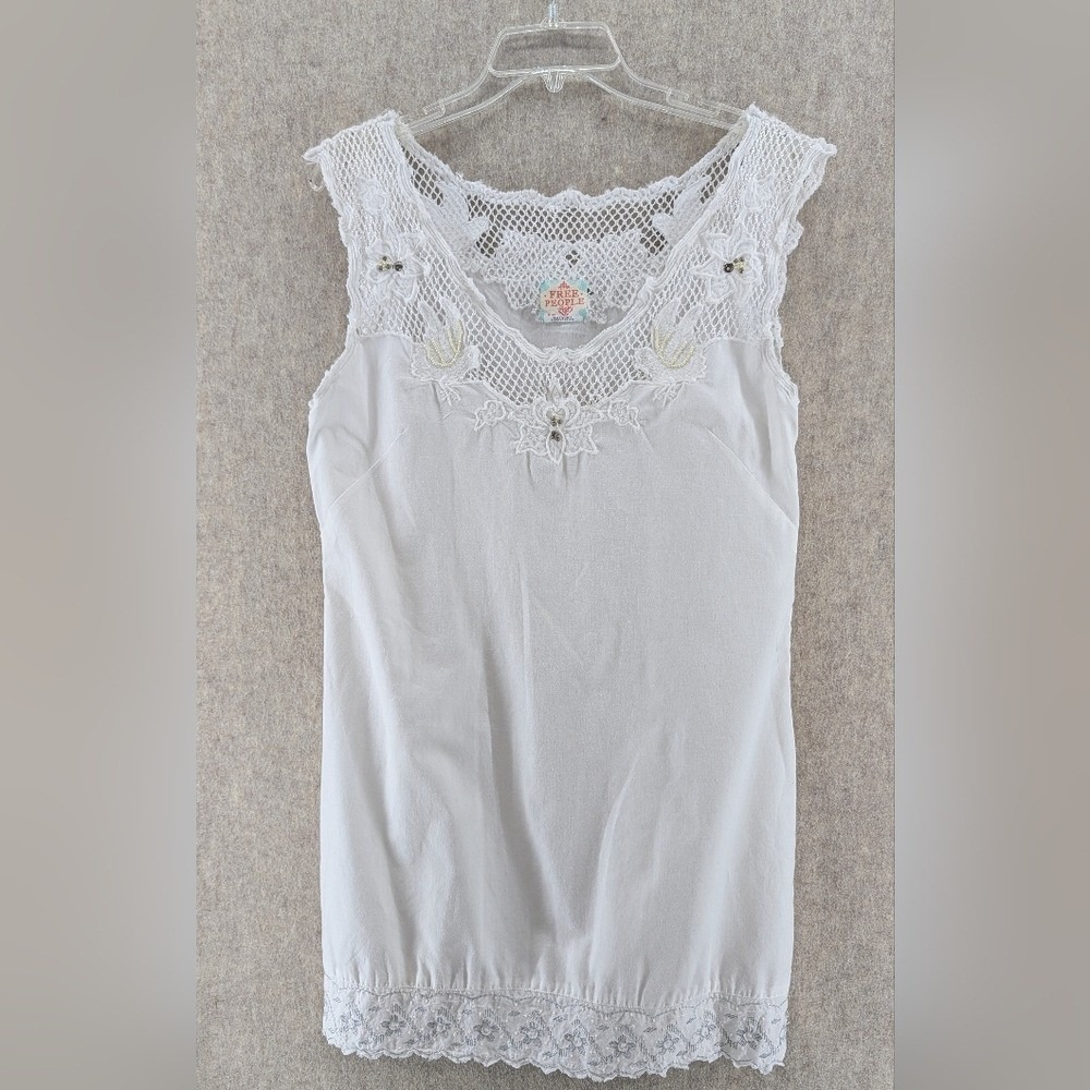 Free People White Sleeveless Lace Accent Side Zip Dress Women Size Medium